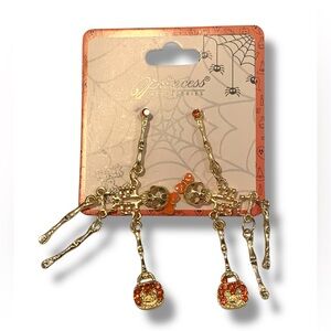 Day of the Dead Gold Diva Catrina Skeleton Dangle Earrings Halloween Accessories